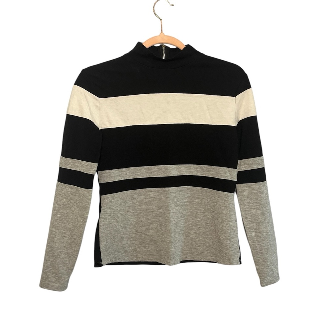 Striped Black and Gray Long Sleeve Top